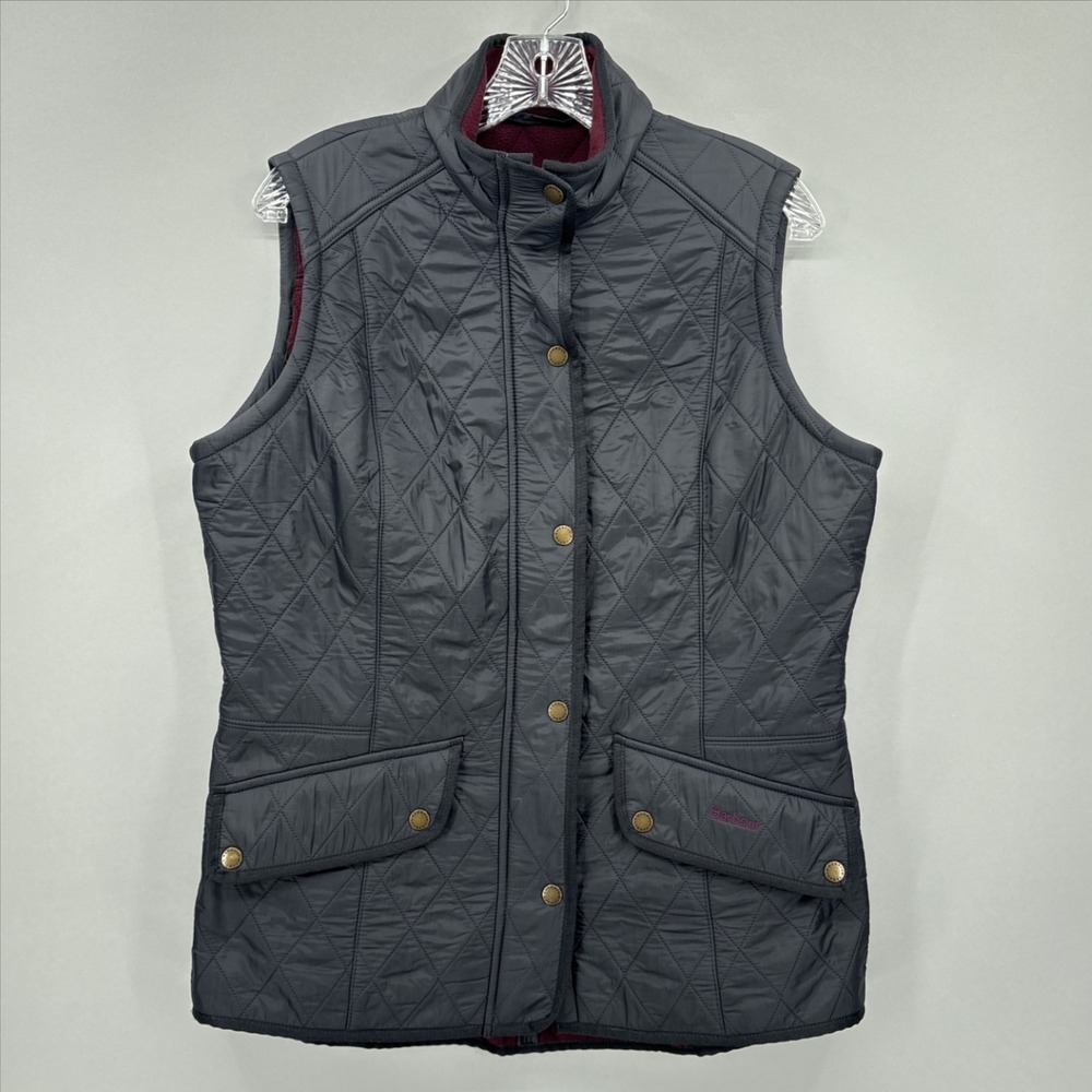 Barbour Vest Womens 12 Black Quilted Fleece Lined Full Zip Outdoor Gilet